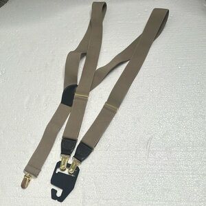 Gillmons beige brown stretch Suspenders gold clips